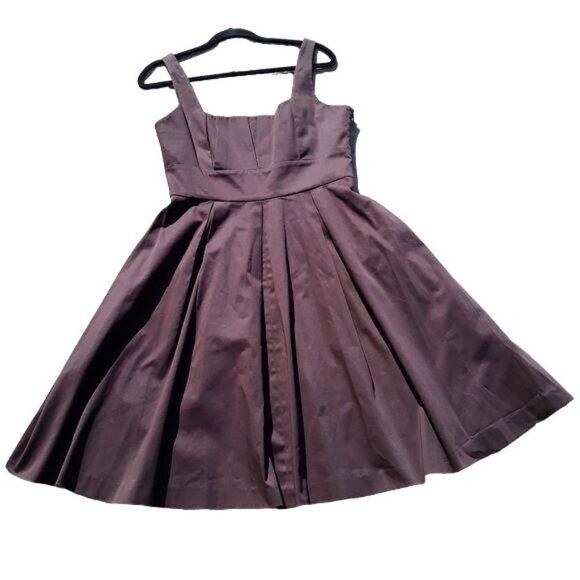 Calvin Klein Dress Apron Pleated Peasant Full Tea Length Chocolate Brown 8 - Picture 10 of 10